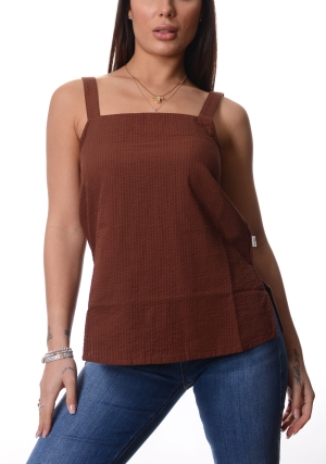ECOALF canotta donna marrone aria scollo quadrato