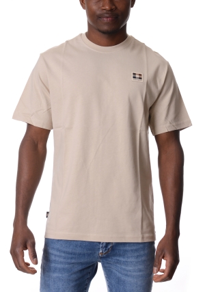AQUASCUTUM Tshirt uomo beige con badge maniche corte