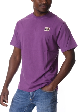 AQUASCUTUM Tshirt uomo viola con badge maniche corte