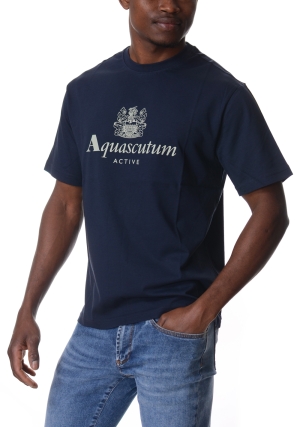 AQUASCUTUM Tshirt uomo blu scuro big logo maniche corte