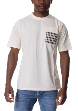 AQUASCUTUM Tshirt uomo bianca con taschino check maniche corte