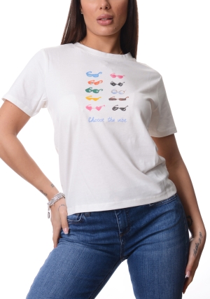 HOMEWARD tshirt donna bianca stampa sunnies maniche corte