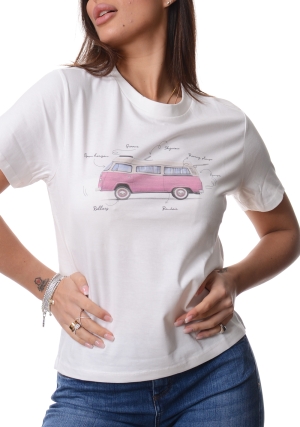 HOMEWARD tshirt donna bianca stampa happy van maniche corte