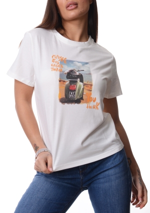 HOMEWARD tshirt donna bianca stampa no harley maniche corte