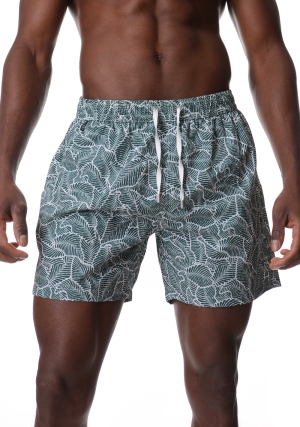 HOMEWARD Costume boxer uomo verde fantasia foglie vita elastica