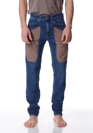 JECKERSON jeans uomo denim scuro john con toppe in alcantara marrone