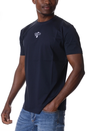HOMEWARD tshirt uomo blu scuro stampa specchietto cotone mercerizzato maniche corte