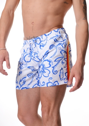 SUNDEK costume boxer uomo bianco stampa archive hibiscus vita elastica