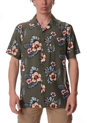 SUNDEK camicia uomo verde fantasia stampata collo bowling maniche corte