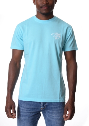 SUNDEK tshirt uomo celeste stampa hibiscus maniche corte