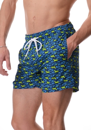 SUNDEK costume boxer uomo blu levin stampa fishaz vita elastica