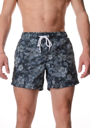 SUNDEK costume boxer uomo verde scuro stampa hibi paisley vita elastica