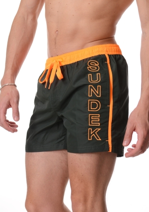 SUNDEK costume boxer uomo verde scuro iconic taffeta con piping in contrasto vita elastica