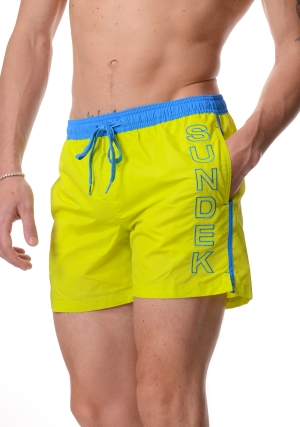 SUNDEK costume boxer uomo verde lime iconic taffeta con piping in contrasto vita elastica