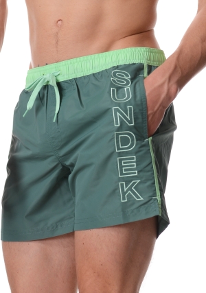 SUNDEK costume boxer uomo verde iconic taffeta con piping in contrasto vita elastica