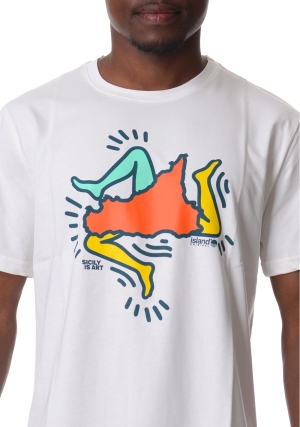 ISLAND ORIGINAL tshirt uomo bianca stampa pop art maniche corte