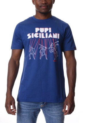 ISLAND ORIGINAL tshirt uomo blu chiaro stampa pupi siciliani 2 maniche corte