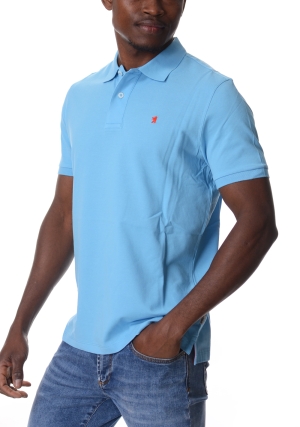 JAGGY Polo uomo celeste logo ricamato in contrasto di colore maniche corte