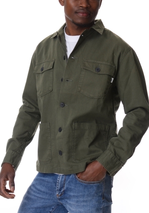JAGGY overshirt uomo verde in tessuto herringbone 4 tasche