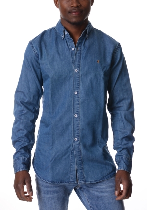 JAGGY camicia uomo denim logo ricamato botton down maniche lunghe