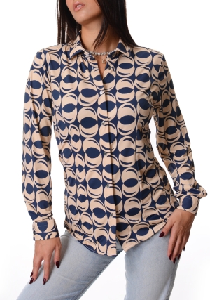 HOMEWARD Camicia donna blu stampa tech Sophia maniche lunghe