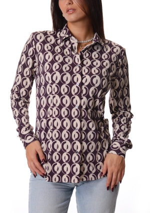 HOMEWARD Camicia donna cacao stampa tech Sophia maniche lunghe