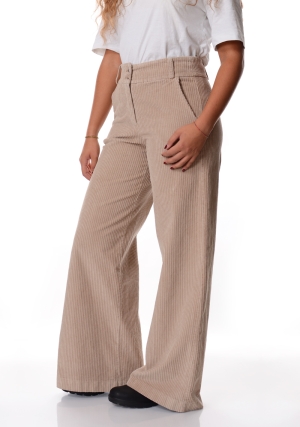 HOMEWARD Pantalone donna beige Luzia in velluto a coste tasca francese