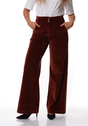 HOMEWARD Pantalone donna mattone Luzia velluto liscio tasca francese